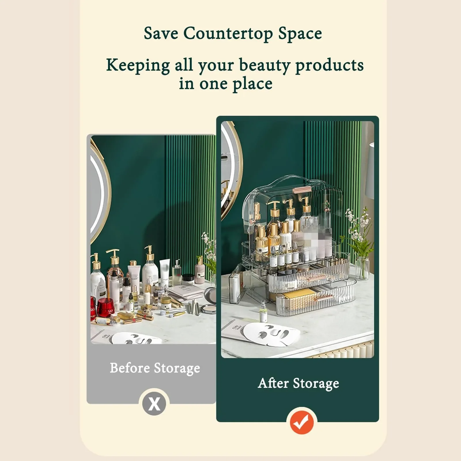 Duży organizer kosmetyków z pokrywą i szufladami 💄